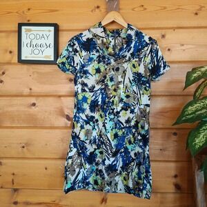 Collins‎ Abstract Floral Linen Blend Cowl Neck Shift Dress Tropical Prep Sz 38/6